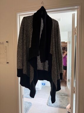 Banana Republic Black and Gray Open-Front Draped Cardigan